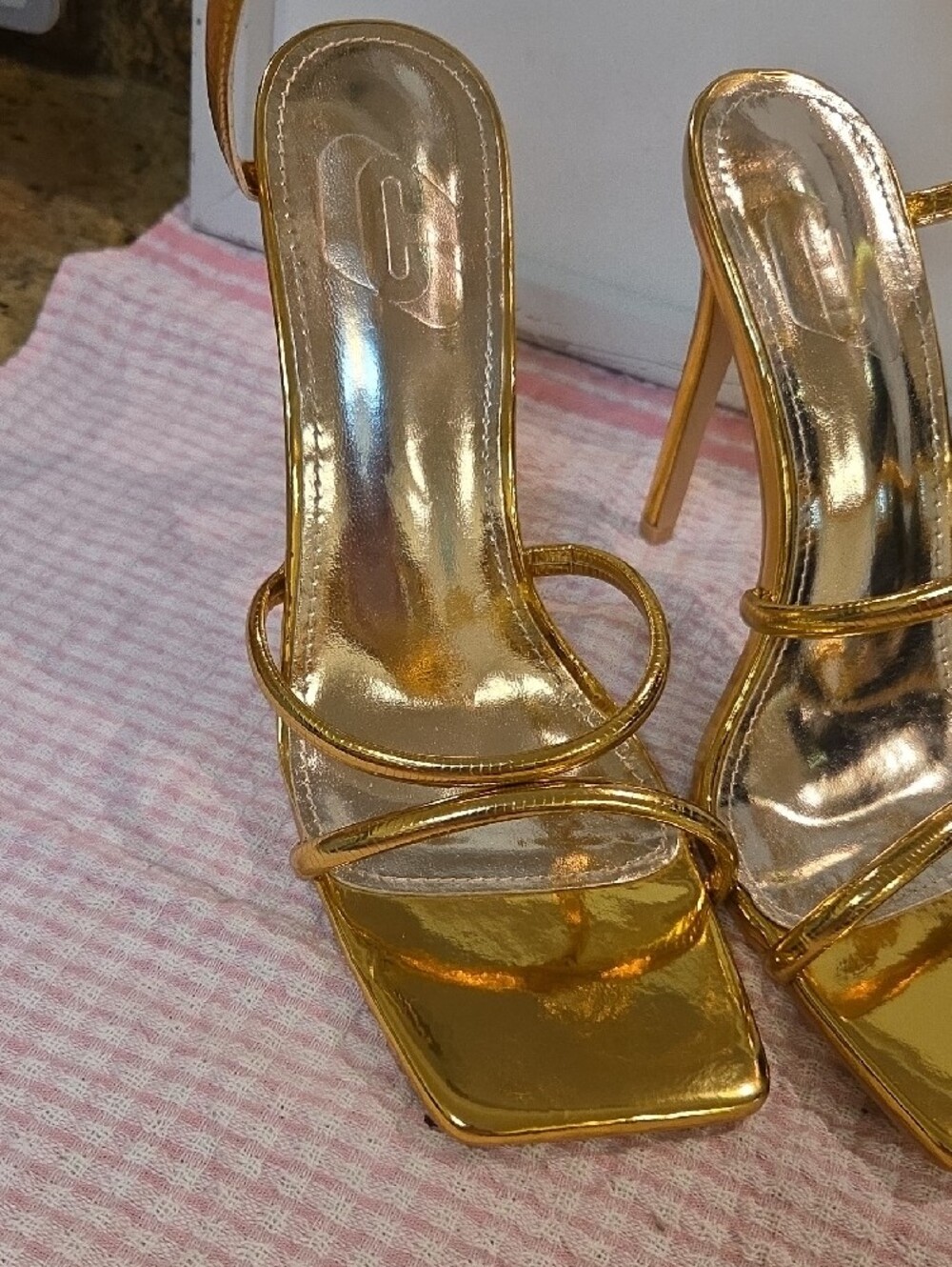 Gold Spiral Strap High Heel Sandals - Women's Metallic Stilettos 5 In Size 40 - Picture 2 of 5